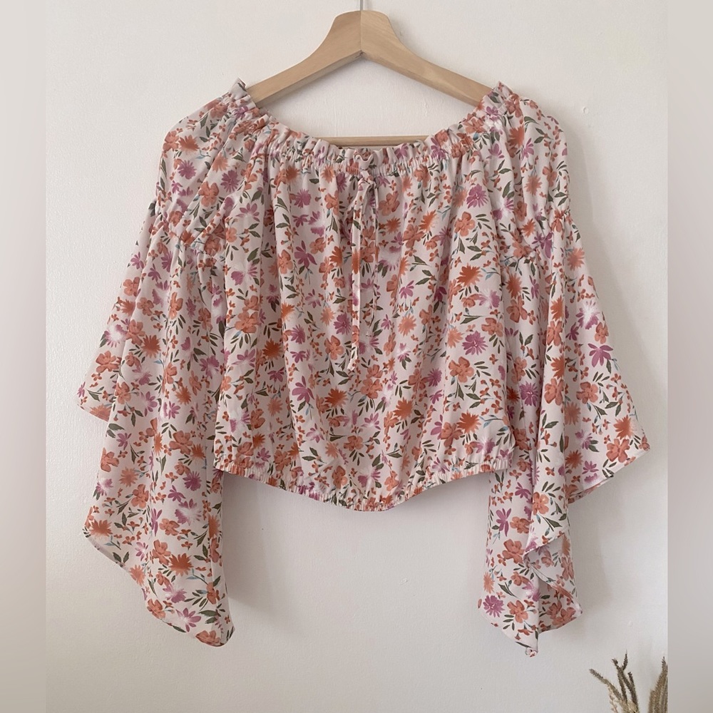 121.-Boho Off shoulder, asymmetrical bell sleeve Top